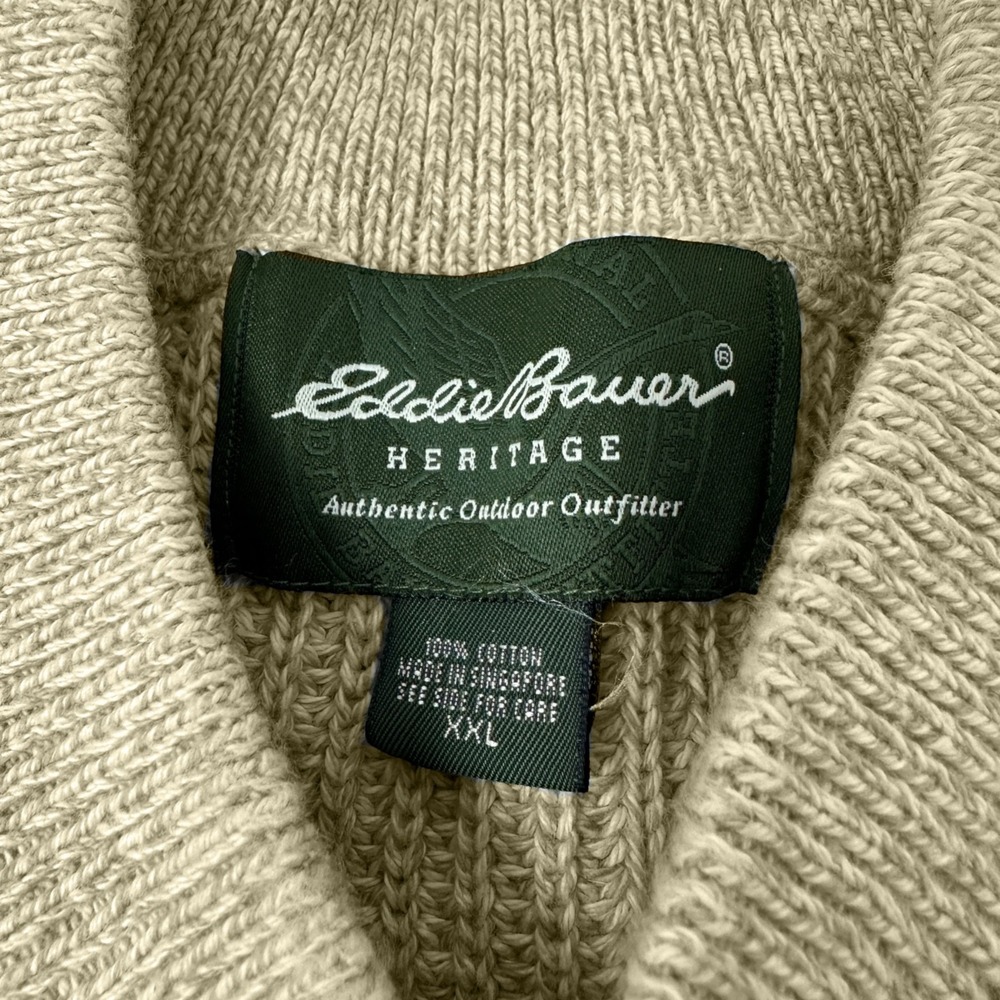 EDDIE BAUER Heritage Vintage Henley Sweater‎ Beige 100% Cotton Chunky Knit 2XL - Picture 3 of 9